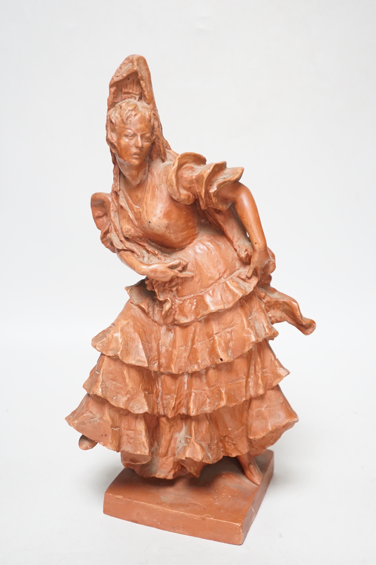 A plaster maquette of a flamenco dancer, indistinctly signed to the reverse, possibly Coueya, 34cm high